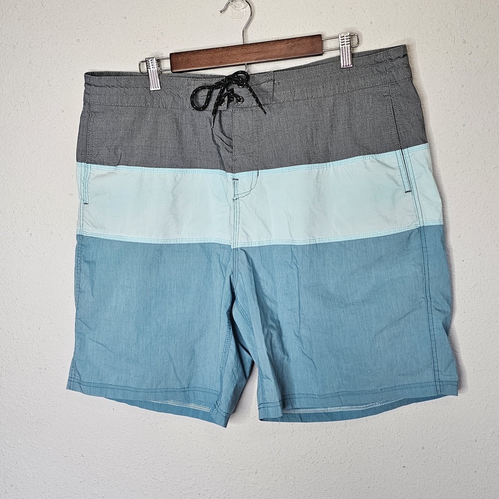 Burnside Mens Colorblock‎ Board Shorts Grey Blue Swim Trunks Size 38 Beach